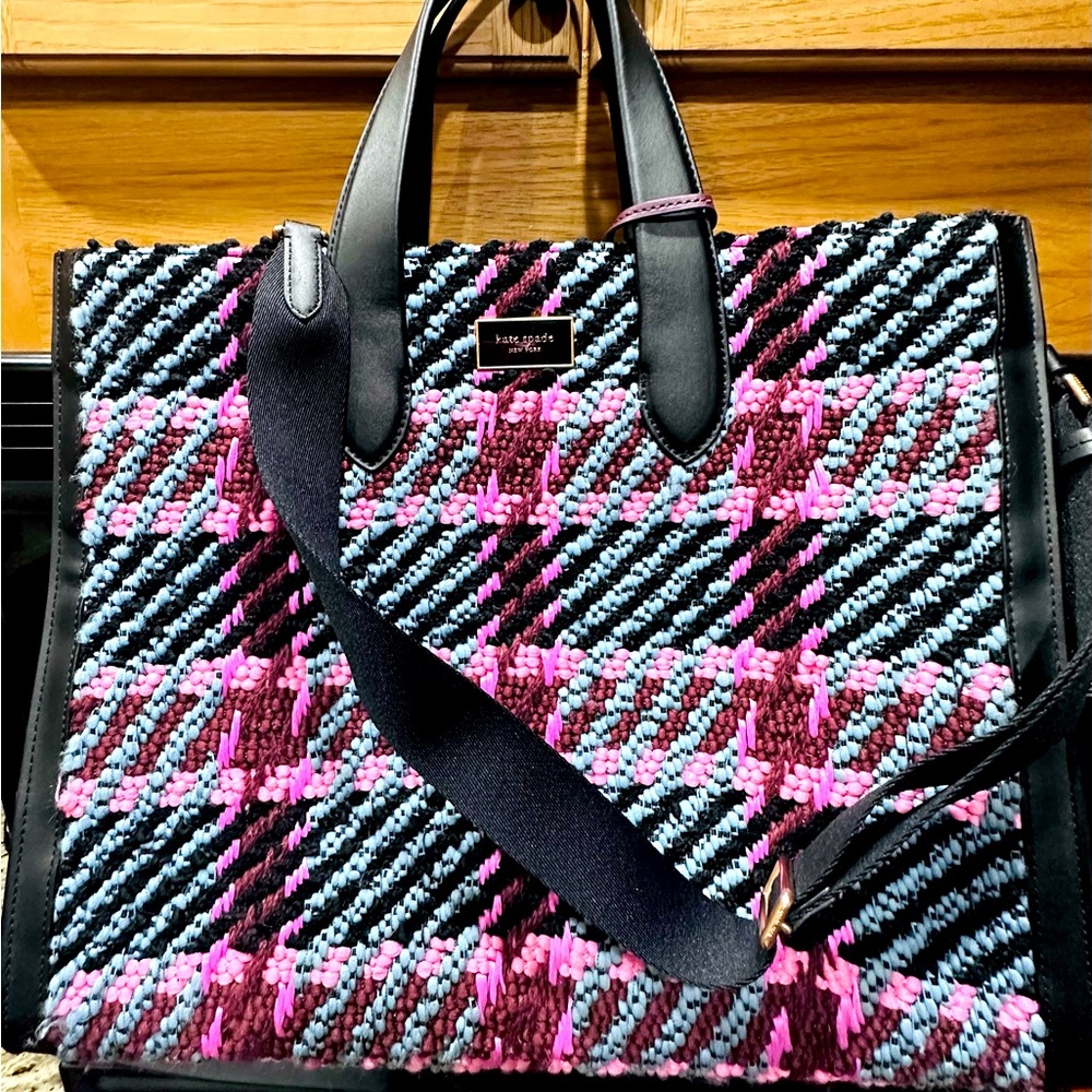 Like New Kate Spade Large Manhattan Plaid Tote